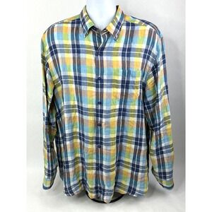 Tommy Bahama Shirt Mens Large Multicolor‎ Plaid Long Sleeve Button Up 100% Linen